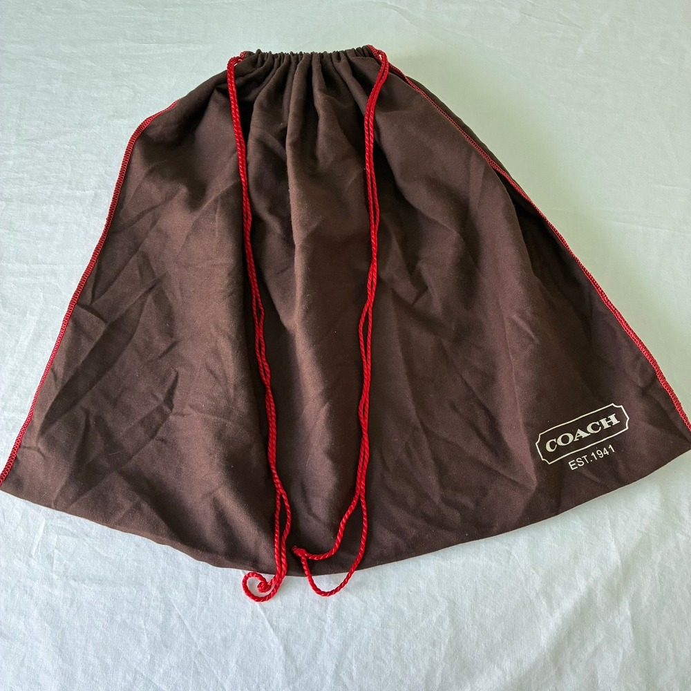 Coach Chocolate Brown Large Cotton Drawstring Dust Bag Red Trim 22x18.5